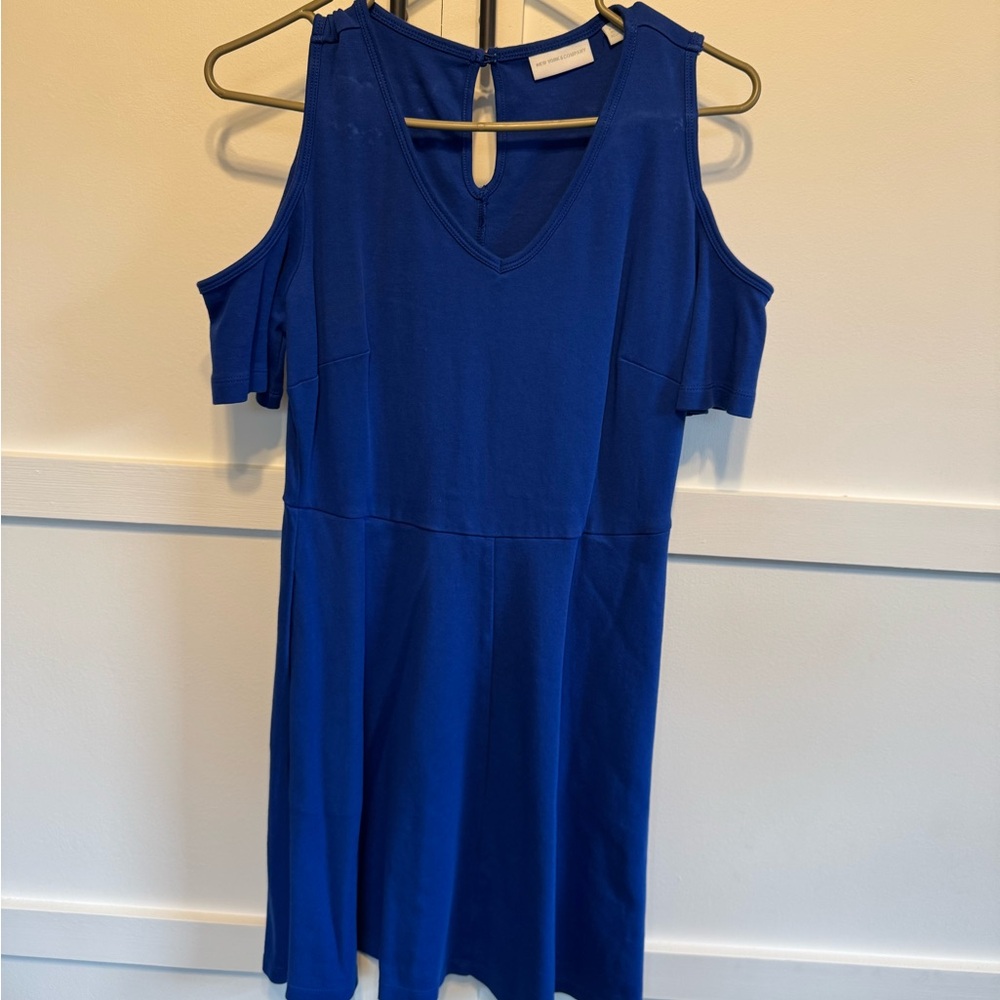 Blue Cold Shoulder Mini Sundress for Cocktail